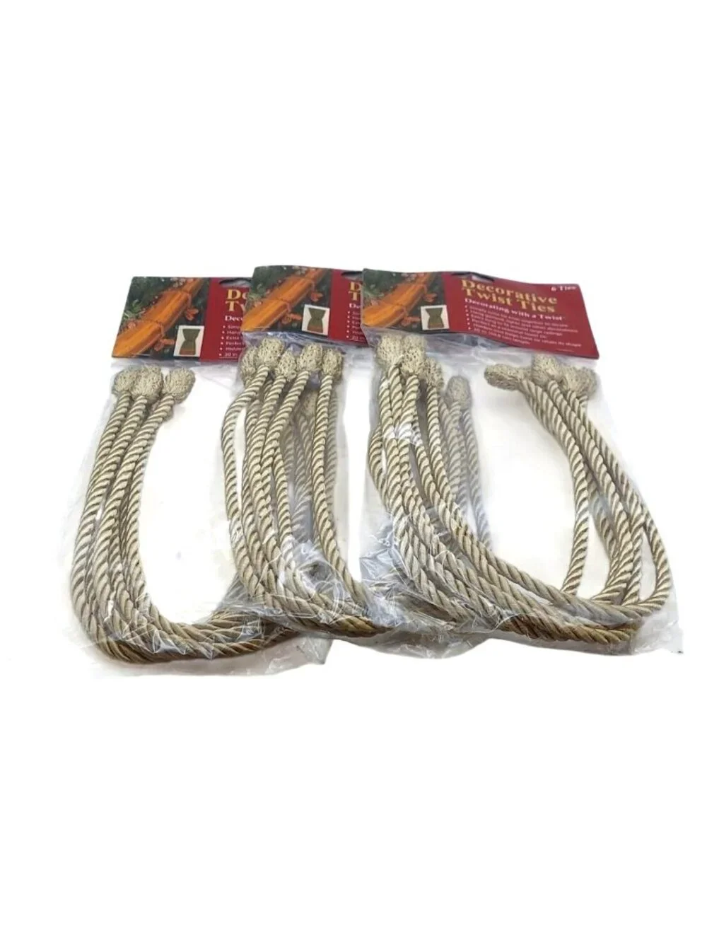 NEW Haute Decor 20 inch Gold Holiday Decorative Twist Ties 3 Packs of 6